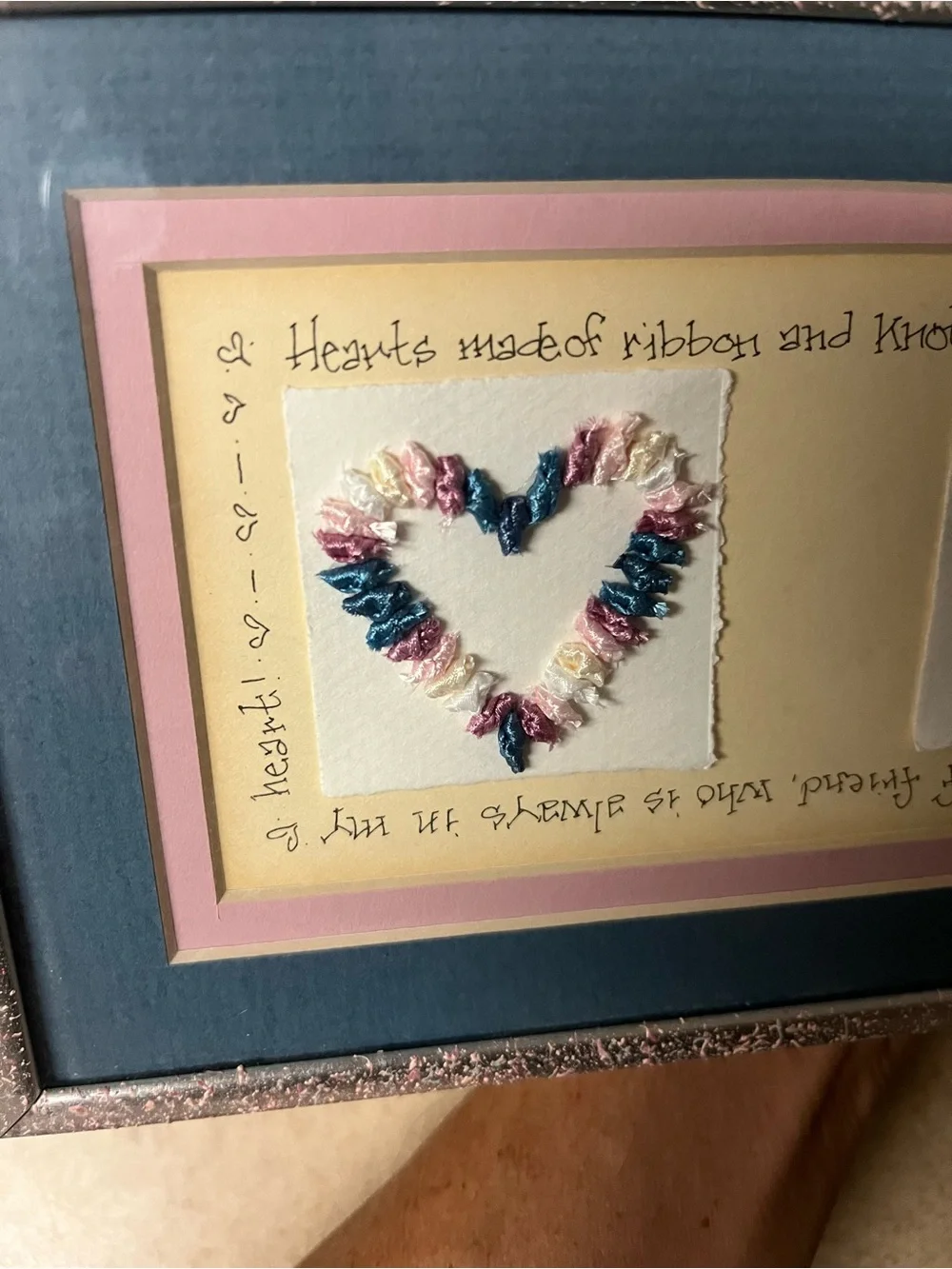Vintage Dromedary Originals Framed Ribbon Art - Sister - Love - Heart